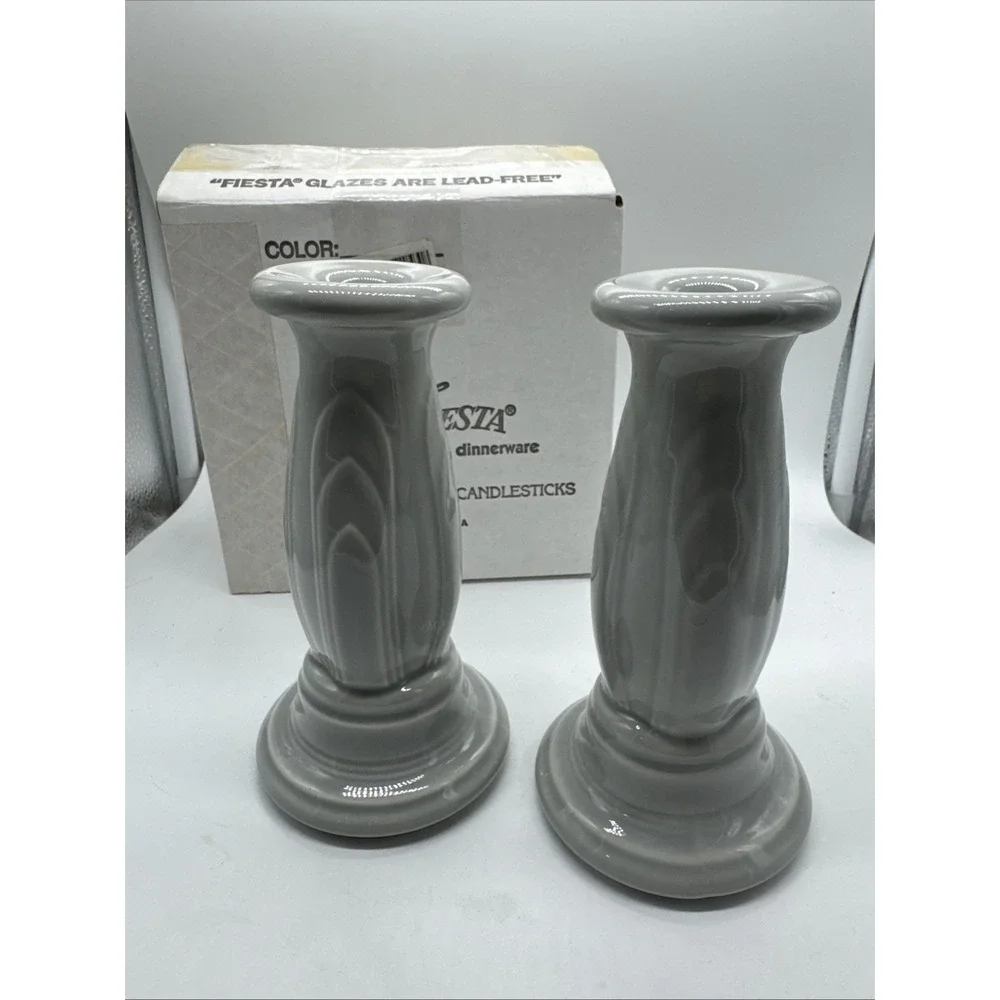 Fiesta  GRAY PEARL TAPERED CANDLE HOLDERS With Box